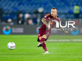 Angelino of AS Roma during the Serie A Enilive match between AS Roma and FC Internazionale at Stadio Olimpico on October 20, 2024 in Rome, I...