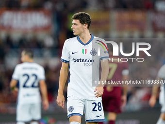 Benjamin Pavard of FC Internazionale during the Serie A Enilive match between AS Roma and FC Internazionale at Stadio Olimpico on October 20...