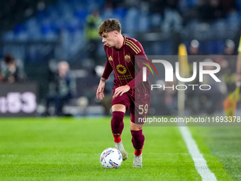 Nicola Zalewski of AS Roma during the Serie A Enilive match between AS Roma and FC Internazionale at Stadio Olimpico on October 20, 2024 in...