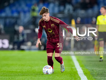 Nicola Zalewski of AS Roma during the Serie A Enilive match between AS Roma and FC Internazionale at Stadio Olimpico on October 20, 2024 in...