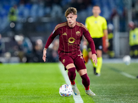 Nicola Zalewski of AS Roma during the Serie A Enilive match between AS Roma and FC Internazionale at Stadio Olimpico on October 20, 2024 in...