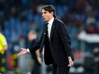 Simone Inzaghi head coach of FC Internazionale gestures during the Serie A Enilive match between AS Roma and FC Internazionale at Stadio Oli...