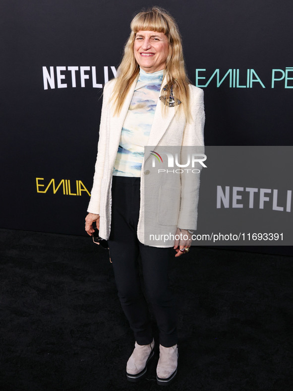 Catherine Hardwicke arrives at the Los Angeles Premiere of Netflix's 'Emilia Perez' held at The Egyptian Theatre Hollywood on October 21, 20...