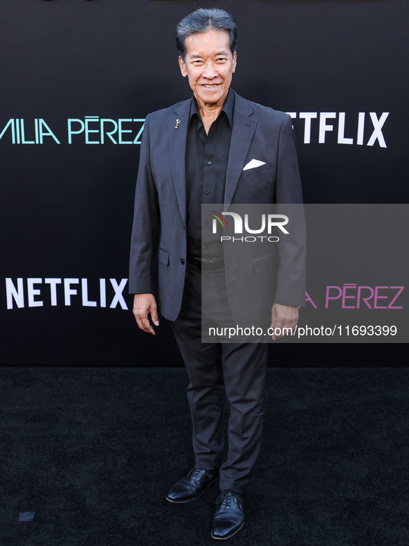 Peter Kwong arrives at the Los Angeles Premiere of Netflix's 'Emilia Perez' held at The Egyptian Theatre Hollywood on October 21, 2024 in Ho...