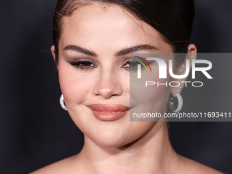 Selena Gomez wearing Elie Saab arrives at the Los Angeles Premiere of Netflix's 'Emilia Perez' held at The Egyptian Theatre Hollywood on Oct...