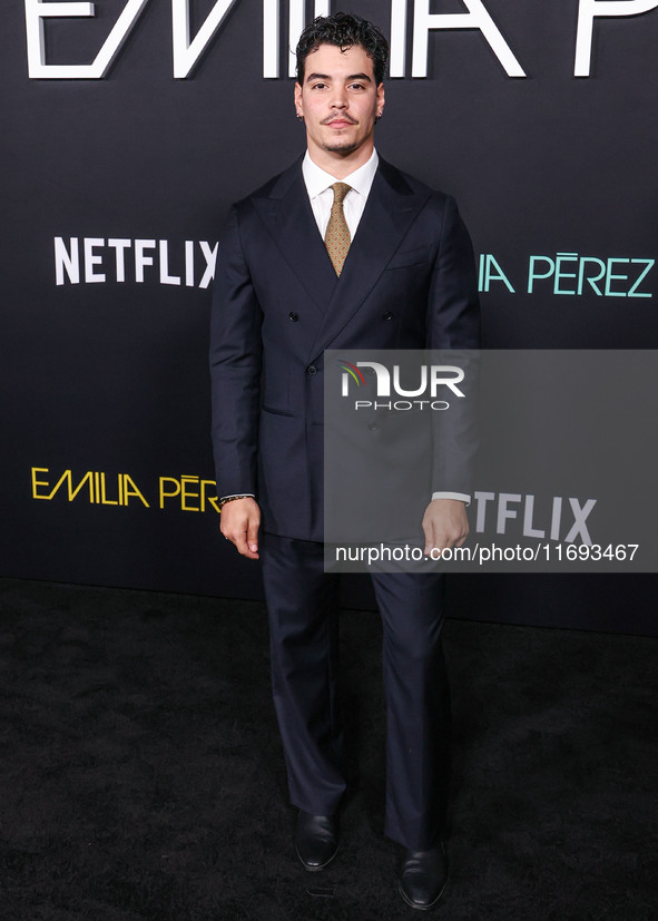 Aaron Dominguez arrives at the Los Angeles Premiere of Netflix's 'Emilia Perez' held at The Egyptian Theatre Hollywood on October 21, 2024 i...