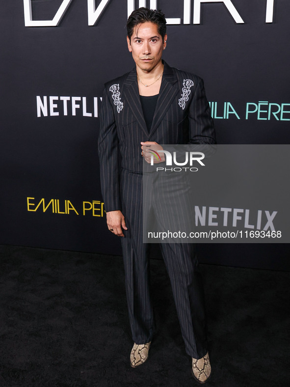 Carlos Eric Lopez arrives at the Los Angeles Premiere of Netflix's 'Emilia Perez' held at The Egyptian Theatre Hollywood on October 21, 2024...