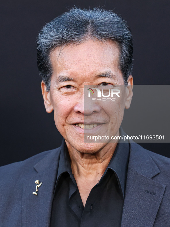 Peter Kwong arrives at the Los Angeles Premiere of Netflix's 'Emilia Perez' held at The Egyptian Theatre Hollywood on October 21, 2024 in Ho...