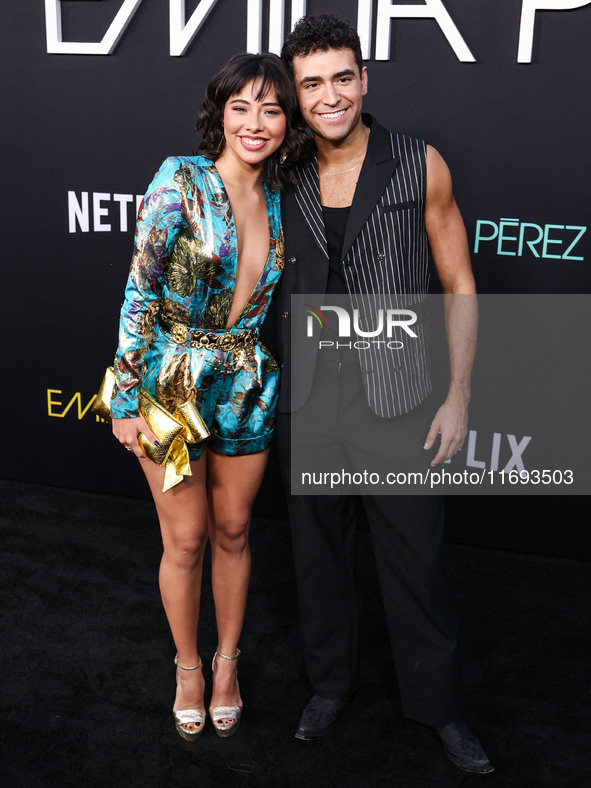 Xochitl Gomez and Ezra Sosa arrive at the Los Angeles Premiere of Netflix's 'Emilia Perez' held at The Egyptian Theatre Hollywood on October...