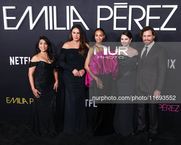 Adriana Paz, Karla Sofia Gascon, Zoe Saldana, Selena Gomez and Edgar Ramirez arrive at the Los Angeles Premiere of Netflix's 'Emilia Perez'...