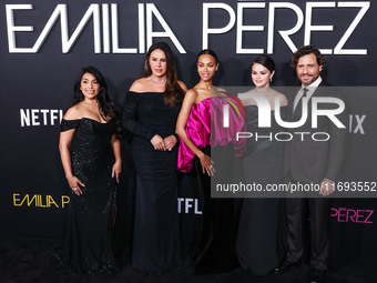 Adriana Paz, Karla Sofia Gascon, Zoe Saldana, Selena Gomez and Edgar Ramirez arrive at the Los Angeles Premiere of Netflix's 'Emilia Perez'...