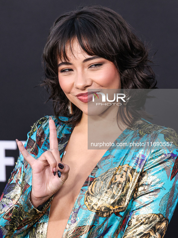 Xochitl Gomez arrives at the Los Angeles Premiere of Netflix's 'Emilia Perez' held at The Egyptian Theatre Hollywood on October 21, 2024 in...