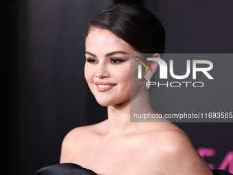 Selena Gomez wearing Elie Saab arrives at the Los Angeles Premiere of Netflix's 'Emilia Perez' held at The Egyptian Theatre Hollywood on Oct...