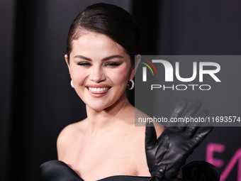 Selena Gomez wearing Elie Saab arrives at the Los Angeles Premiere of Netflix's 'Emilia Perez' held at The Egyptian Theatre Hollywood on Oct...