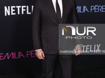 Edgar Ramirez arrives at the Los Angeles Premiere of Netflix's 'Emilia Perez' held at The Egyptian Theatre Hollywood on October 21, 2024 in...