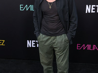 Simon Rex arrives at the Los Angeles Premiere of Netflix's 'Emilia Perez' held at The Egyptian Theatre Hollywood on October 21, 2024 in Holl...