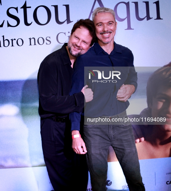 Actor Selton Mello and Angelo Paes Leme attend the premiere of 'I'm Still Here' on October 21, 2024, at Cine Odeon in Rio de Janeiro, Brazil...