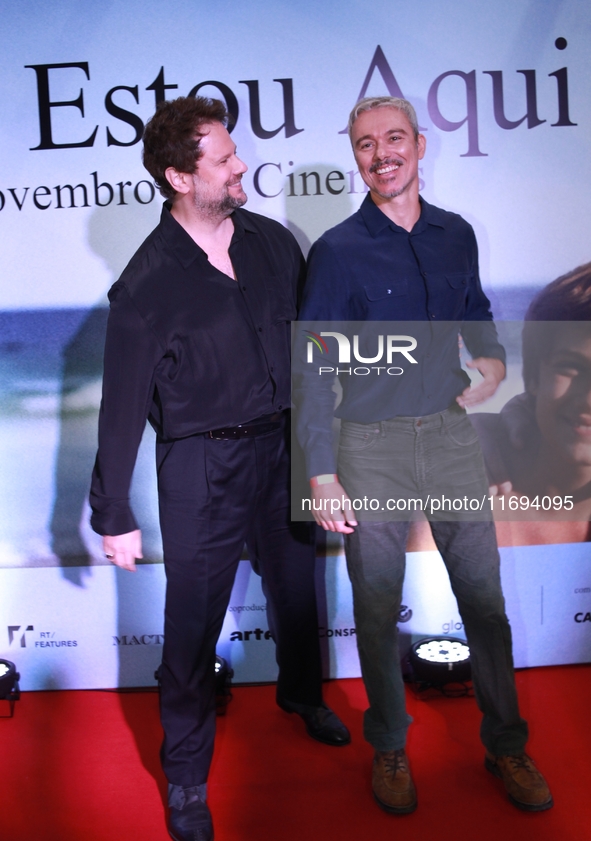 Actor Selton Mello and Angelo Paes Leme attend the premiere of 'I'm Still Here' on October 21, 2024, at Cine Odeon in Rio de Janeiro, Brazil...