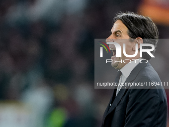 Simone Inzaghi head coach of FC Internazionale yells during the Serie A Enilive match between AS Roma and FC Internazionale at Stadio Olimpi...