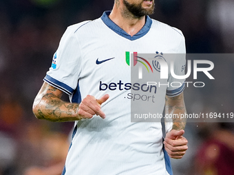 Francesco Acerbi of FC Internazionale looks on during the Serie A Enilive match between AS Roma and FC Internazionale at Stadio Olimpico on...