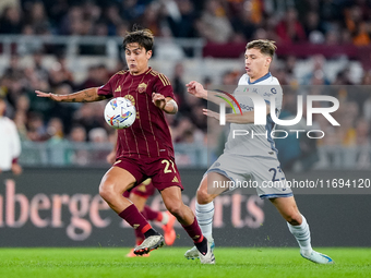 Nicolo' Barella of FC Internazionale and Paulo Dybala of AS Roma compete for the ball during the Serie A Enilive match between AS Roma and F...