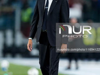 Simone Inzaghi head coach of FC Internazionale looks on during the Serie A Enilive match between AS Roma and FC Internazionale at Stadio Oli...