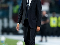 Simone Inzaghi head coach of FC Internazionale looks on during the Serie A Enilive match between AS Roma and FC Internazionale at Stadio Oli...