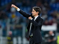 Simone Inzaghi head coach of FC Internazionale gestures during the Serie A Enilive match between AS Roma and FC Internazionale at Stadio Oli...