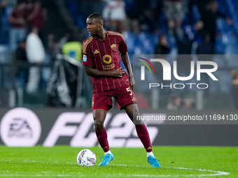 Evan Ndicka of AS Roma during the Serie A Enilive match between AS Roma and FC Internazionale at Stadio Olimpico on October 20, 2024 in Rome...