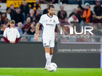 Francesco Acerbi of FC Internazionale during the Serie A Enilive match between AS Roma and FC Internazionale at Stadio Olimpico on October 2...