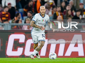 Federico Dimarco of FC Internazionale during the Serie A Enilive match between AS Roma and FC Internazionale at Stadio Olimpico on October 2...