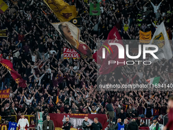 Supporters of AS Roma during the Serie A Enilive match between AS Roma and FC Internazionale at Stadio Olimpico on October 20, 2024 in Rome,...