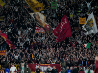 Supporters of AS Roma during the Serie A Enilive match between AS Roma and FC Internazionale at Stadio Olimpico on October 20, 2024 in Rome,...