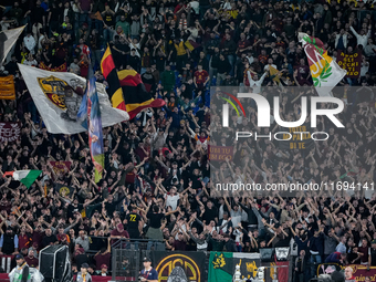 Supproters of AS Roma during the Serie A Enilive match between AS Roma and FC Internazionale at Stadio Olimpico on October 20, 2024 in Rome,...