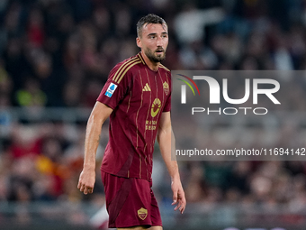 Bryan Cristante of AS Roma looks on during the Serie A Enilive match between AS Roma and FC Internazionale at Stadio Olimpico on October 20,...