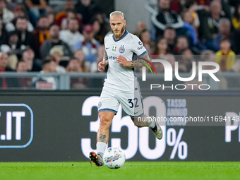 Federico Dimarco of FC Internazionale during the Serie A Enilive match between AS Roma and FC Internazionale at Stadio Olimpico on October 2...