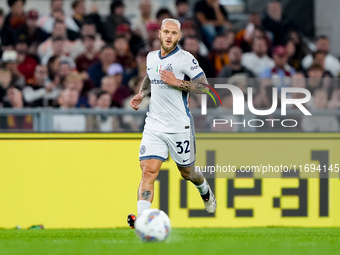 Federico Dimarco of FC Internazionale during the Serie A Enilive match between AS Roma and FC Internazionale at Stadio Olimpico on October 2...