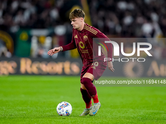 Nicola Zalewski of AS Roma during the Serie A Enilive match between AS Roma and FC Internazionale at Stadio Olimpico on October 20, 2024 in...