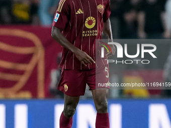 Evan Ndicka of AS Roma during the Serie A Enilive match between AS Roma and FC Internazionale at Stadio Olimpico on October 20, 2024 in Rome...