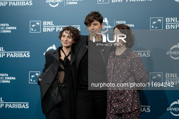 Tecla Insolia, Sara Petraglia, and Carlotta Gamba attend the ''L'Albero'' photocall during the 19th Rome Film Festival at Auditorium Parco D...