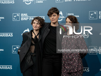 Tecla Insolia, Sara Petraglia, and Carlotta Gamba attend the ''L'Albero'' photocall during the 19th Rome Film Festival at Auditorium Parco D...