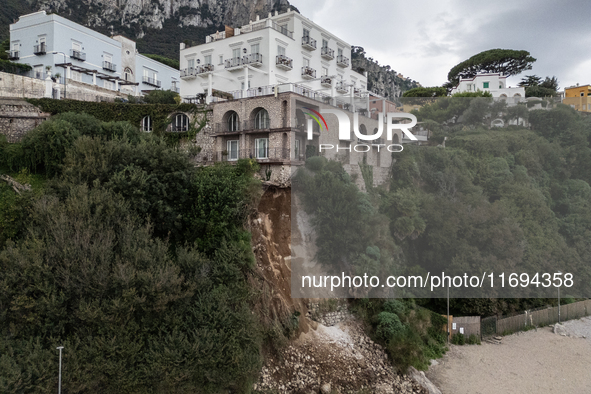 A landslide occurs in Capri, Italy, on October 22, 2024, involving the ridge below a hotel near Marina Grande beach. 