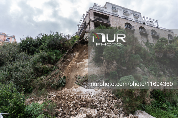 A landslide occurs in Capri, Italy, on October 22, 2024, involving the ridge below a hotel near Marina Grande beach. 