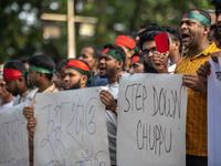 Civil society and students stage a demonstration at the Central Shaheed Minar, demanding the ban of Bangladesh Chhatra League and the resign...