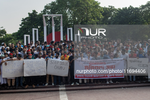 Civil society and students stage a demonstration at the Central Shaheed Minar, demanding the ban of Bangladesh Chhatra League and the resign...