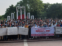 Civil society and students stage a demonstration at the Central Shaheed Minar, demanding the ban of Bangladesh Chhatra League and the resign...