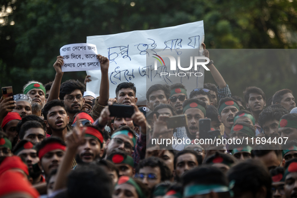 Civil society and students stage a demonstration at the Central Shaheed Minar, demanding the ban of Bangladesh Chhatra League and the resign...