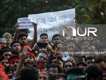 Civil society and students stage a demonstration at the Central Shaheed Minar, demanding the ban of Bangladesh Chhatra League and the resign...