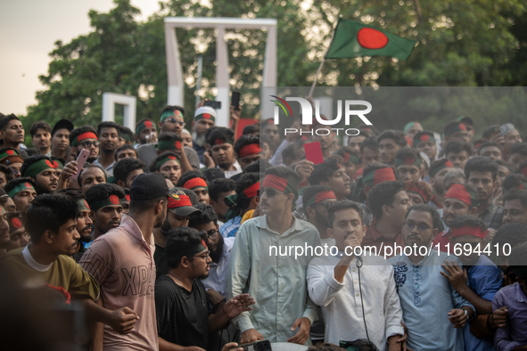 Civil society and students stage a demonstration at the Central Shaheed Minar, demanding the ban of Bangladesh Chhatra League and the resign...