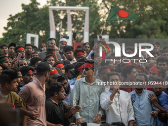 Civil society and students stage a demonstration at the Central Shaheed Minar, demanding the ban of Bangladesh Chhatra League and the resign...